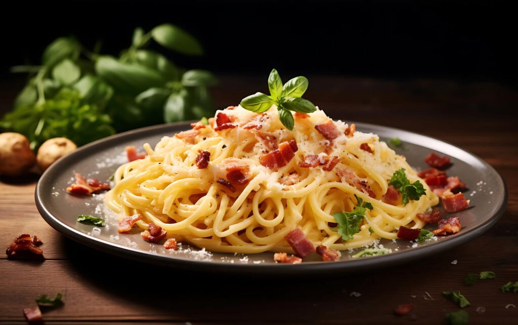 Plato de espaguetis a la carbonara casero y fácil de preparar