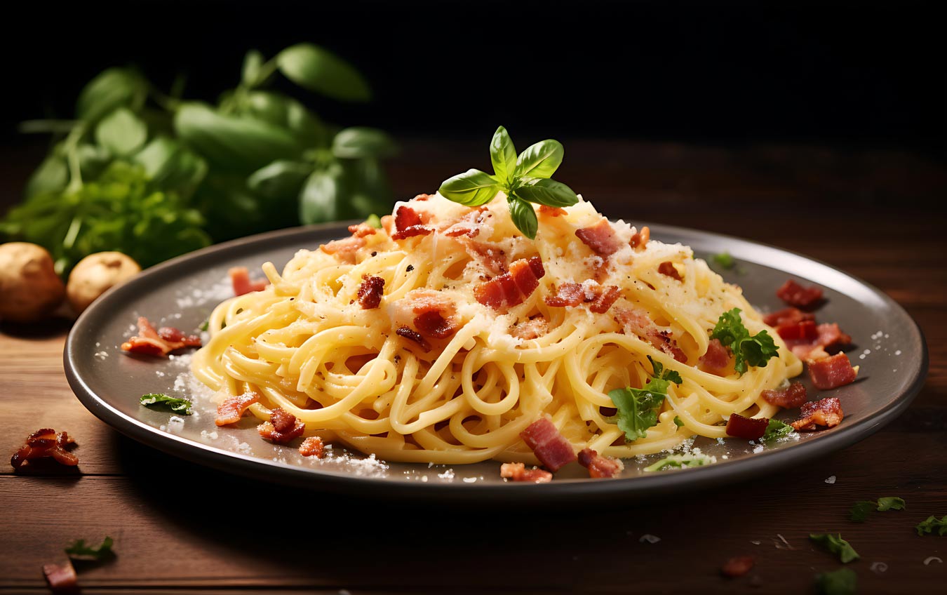 Plato de espaguetis a la carbonara casero y fácil de preparar